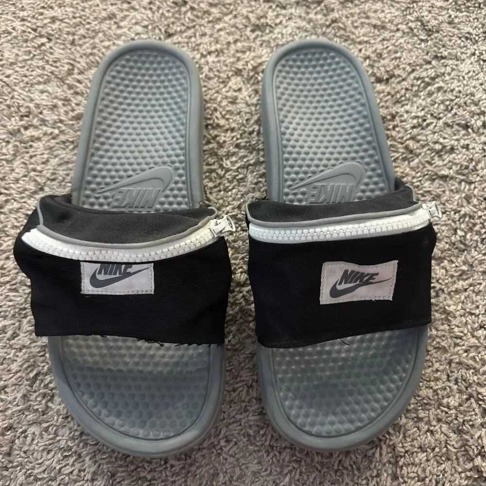 Nike Benassi JDI Fanny Pack Slides Black Gray Men's Size 13 Sandal AO1037-001